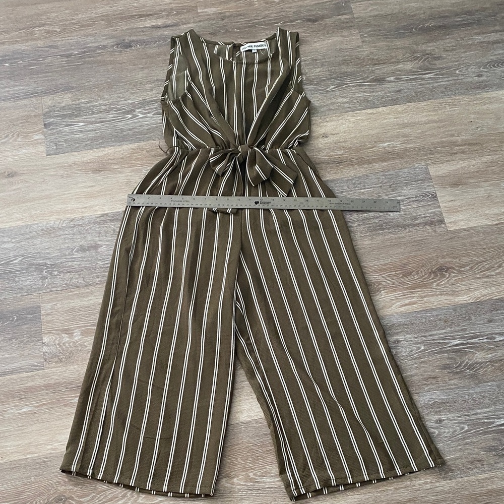 Almost Famous Medium Striped Olive Jumpsuit Medium